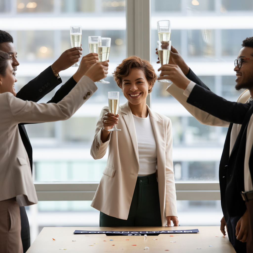 Célébration de réussite avec des clients